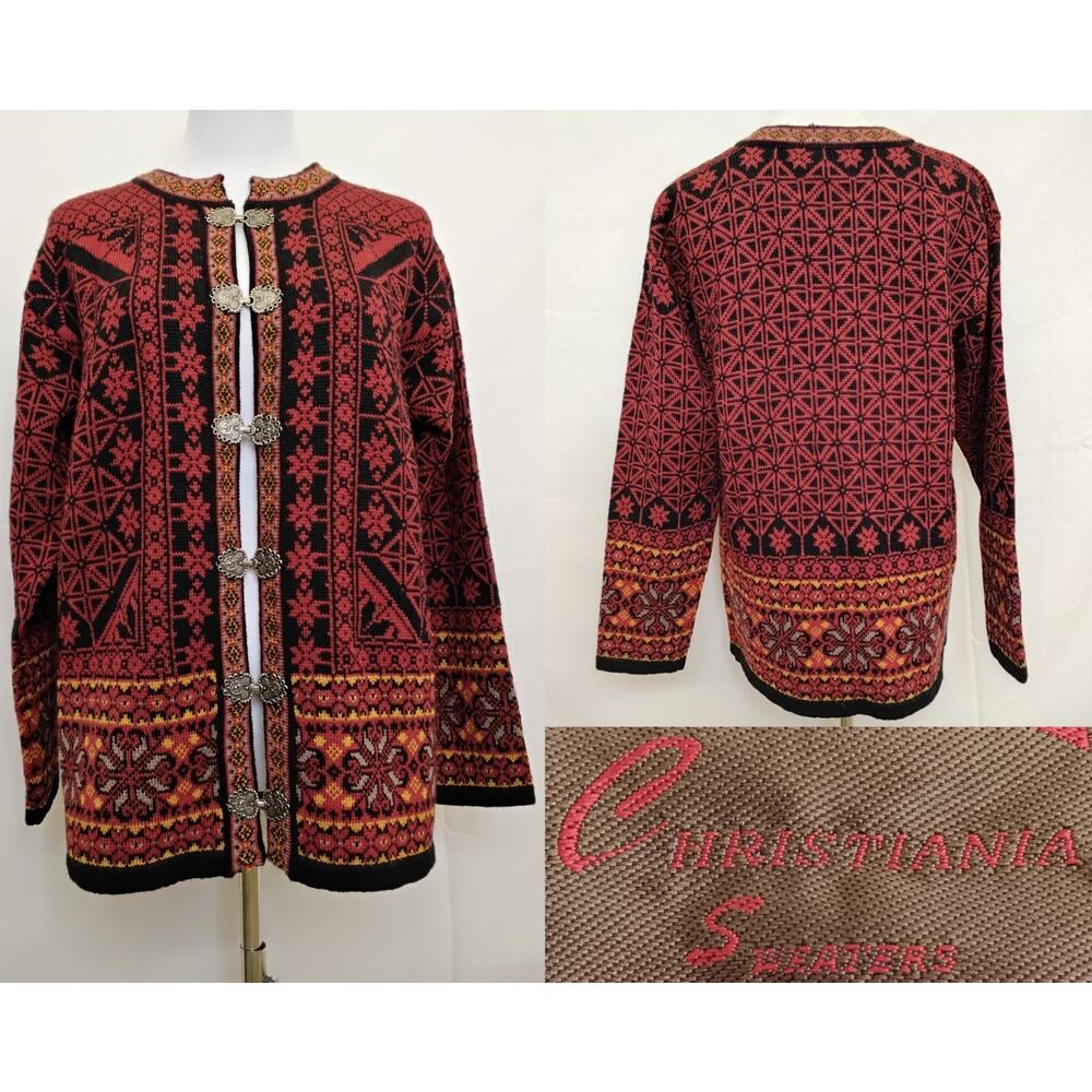 Christiania Sweaters Wool Orsta Cardigan Women's M Red Fair Isle NWT VTG #Z5441